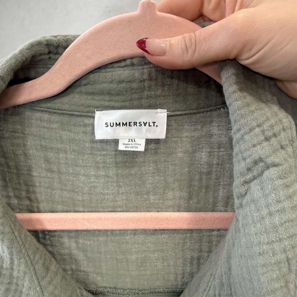 Summersalt Shirt Womens 2XL Green Organic Cotton Gauze Button Front Relaxed - Picture 2 of 10